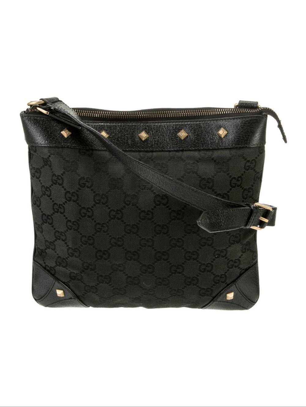 Authentic Gucci Black GG Monogram Studded Crossbody Bag